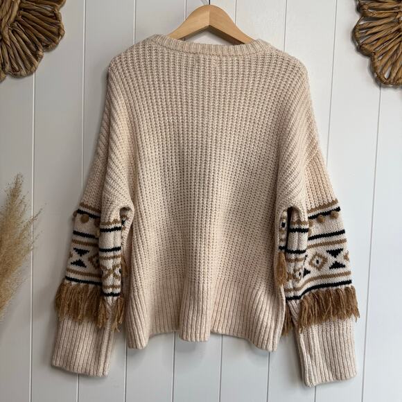 Driftwood sweater chunky knit fringe cozy boho western slouchy hippie Large - Picture 6 of 9